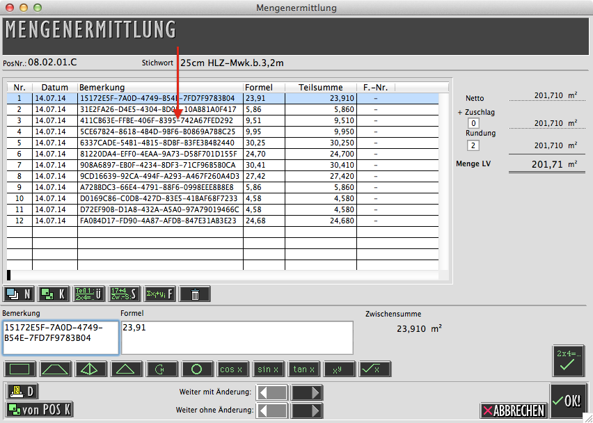 ArchiAVA LV Position Dialog Mengenermittlung