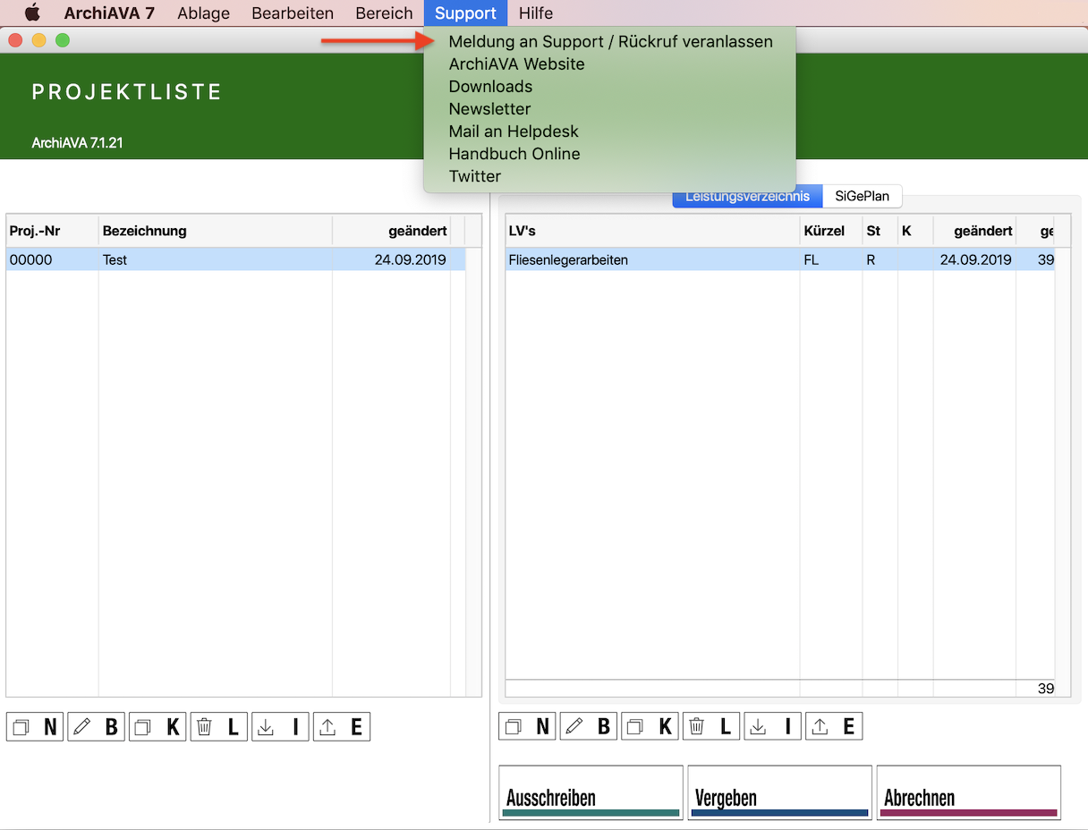 Supportanfrage im Programm ArchiAVA stellen